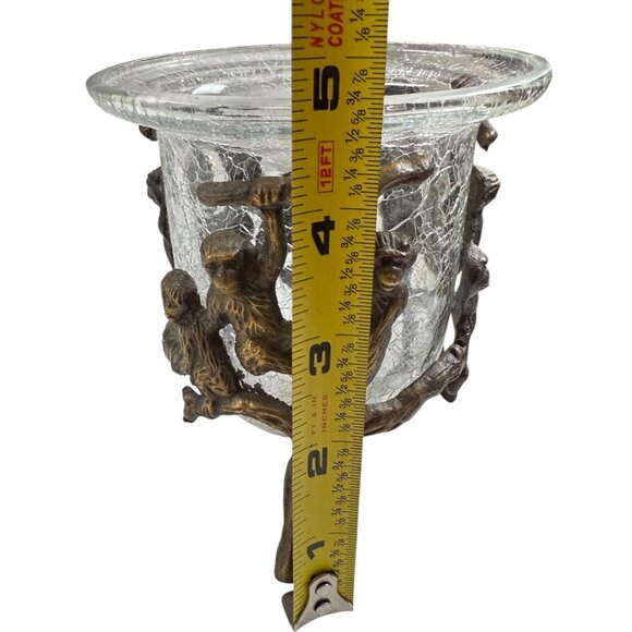 Bronze Monkeys In Tree With Crackle Glass Candle Holder Exotic Wildlife Decor - Picture 5 of 11